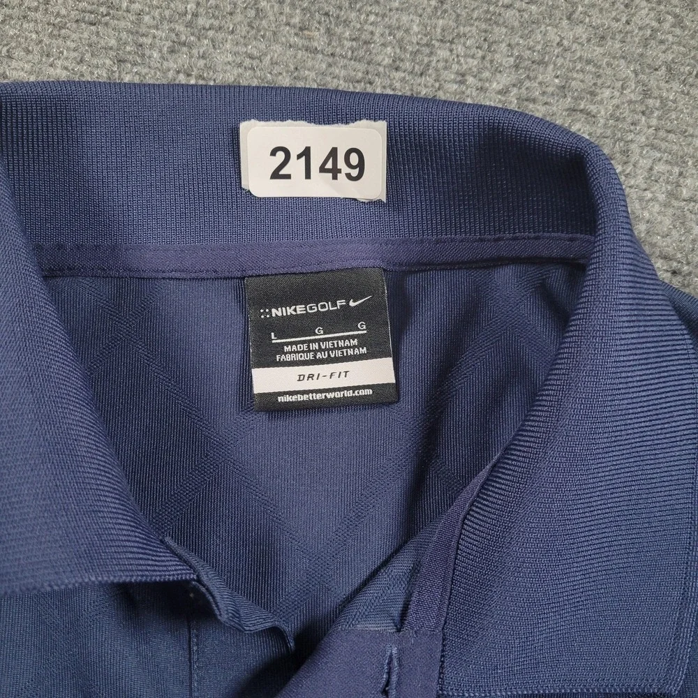Nike Golf Polo Shirt Mens Large Navy Dri-FIT Argyle Jacquard Swoosh Logo‎